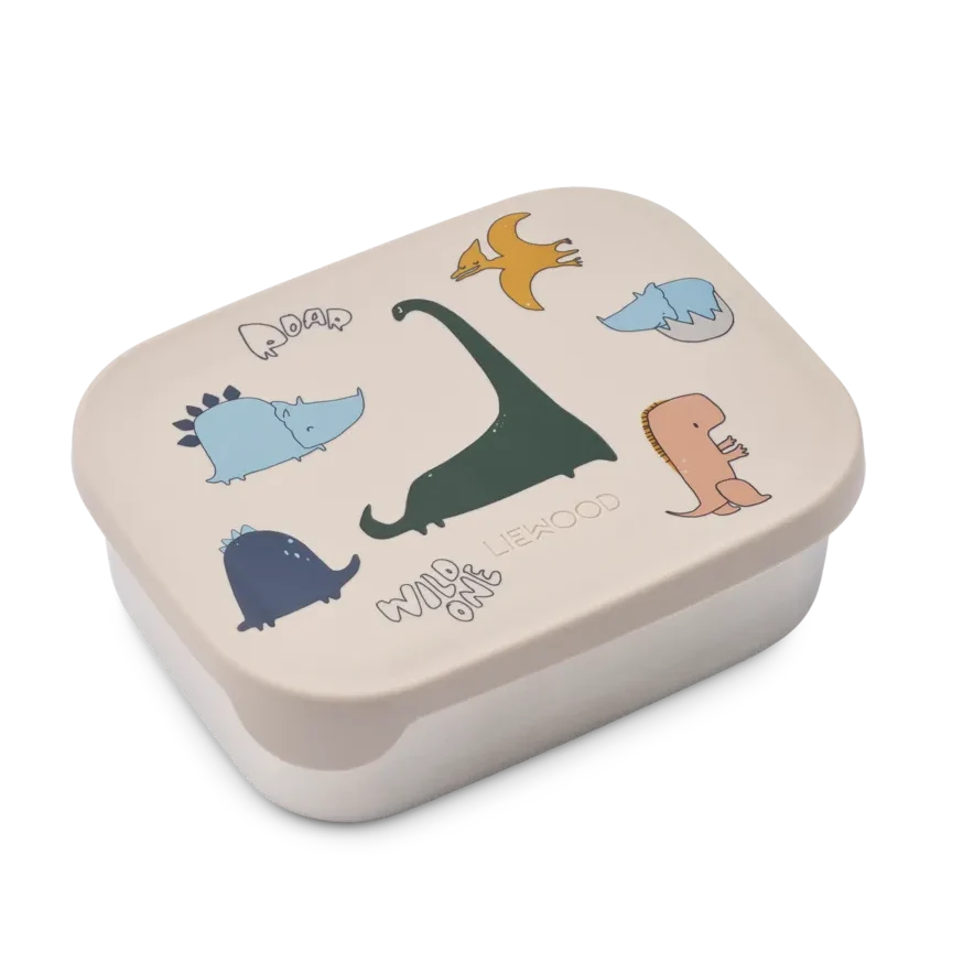 Liewood Arthur lunchbox Dino roar Sandy, lichtgewicht RVS brooddoos met drie compartimenten