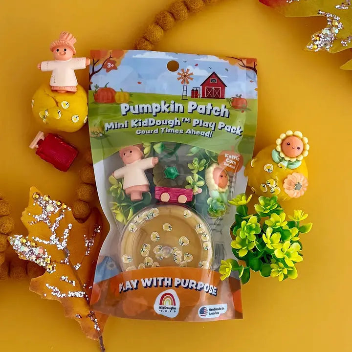 Earth Grown KidDoughs mini klei speelset Pompoenveld met pompoen en bolderkar