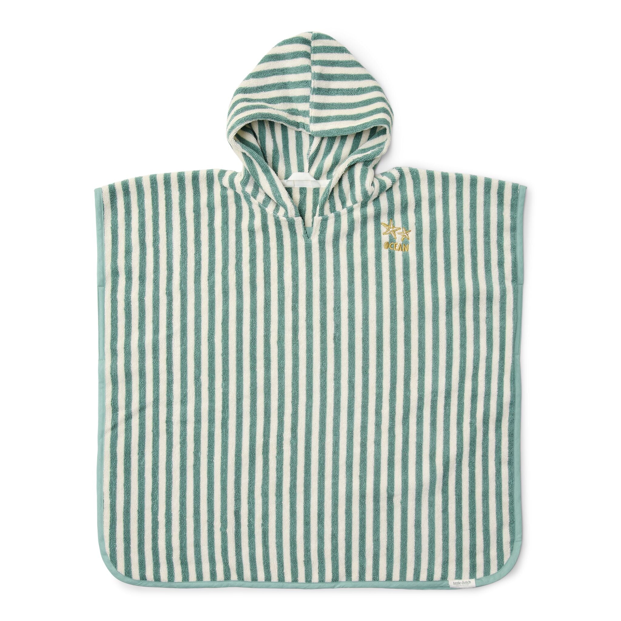 Little Dutch Badponcho Seashells And Stripes Surf Blue