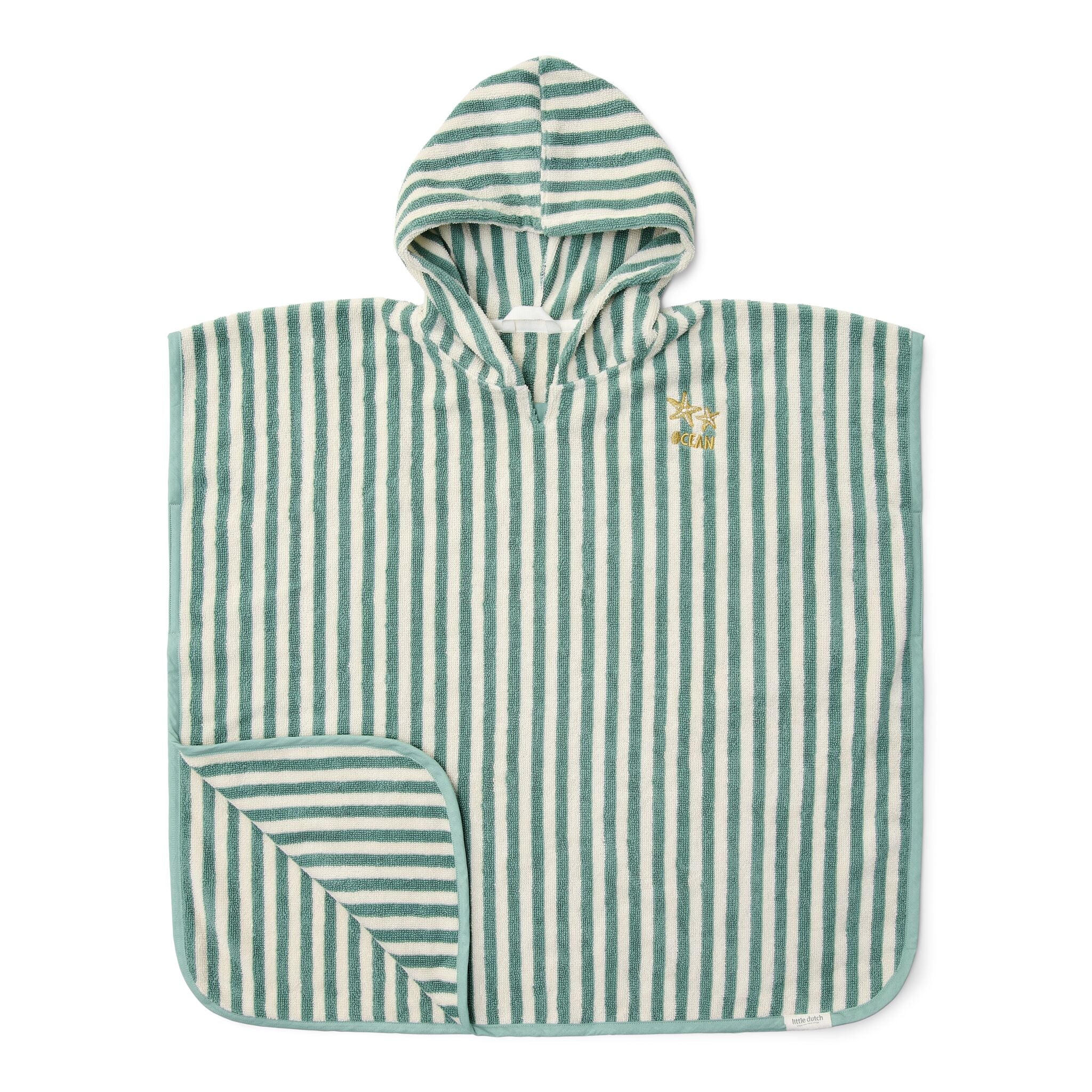 Little Dutch Badponcho Seashells And Stripes Surf Blue