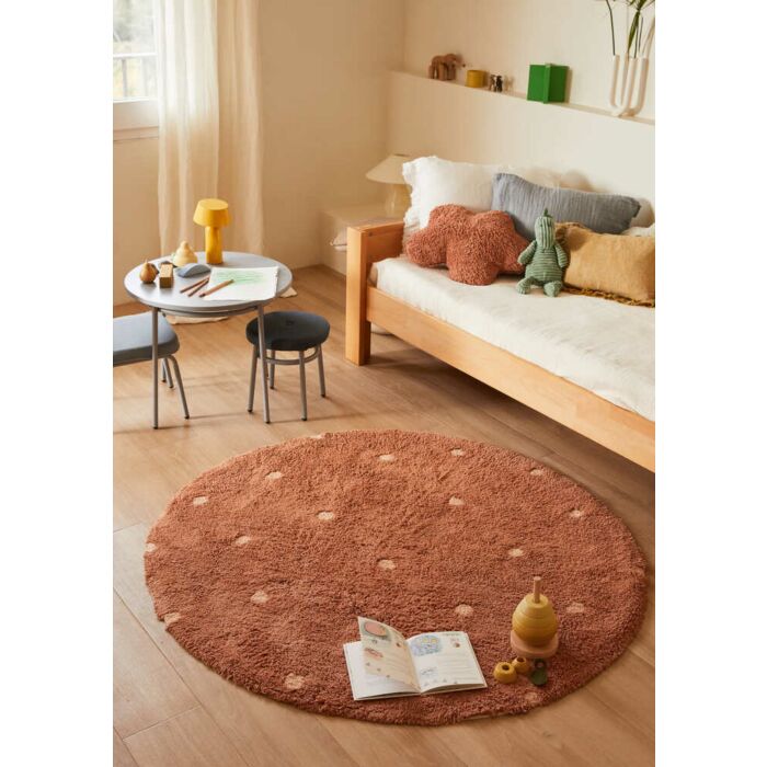 Lorena Canals Machinewasbaar Tapijt Rond Rug Ø140cm | Round Dot Chestnut