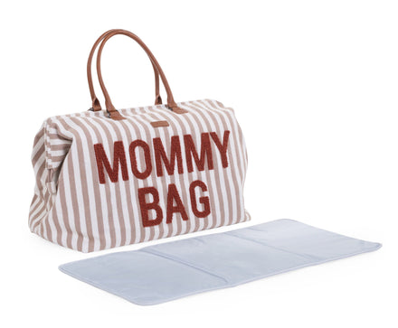 Childhome Weekendtas Mommy Bag Verzorgingstas | Stripes Nude / Terracotta