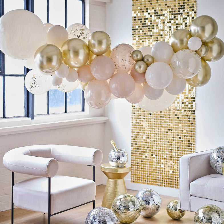 Ginger Ray Balloon Arch - Neutral and Gold 60pk Balloon Arch with Gold Confetti