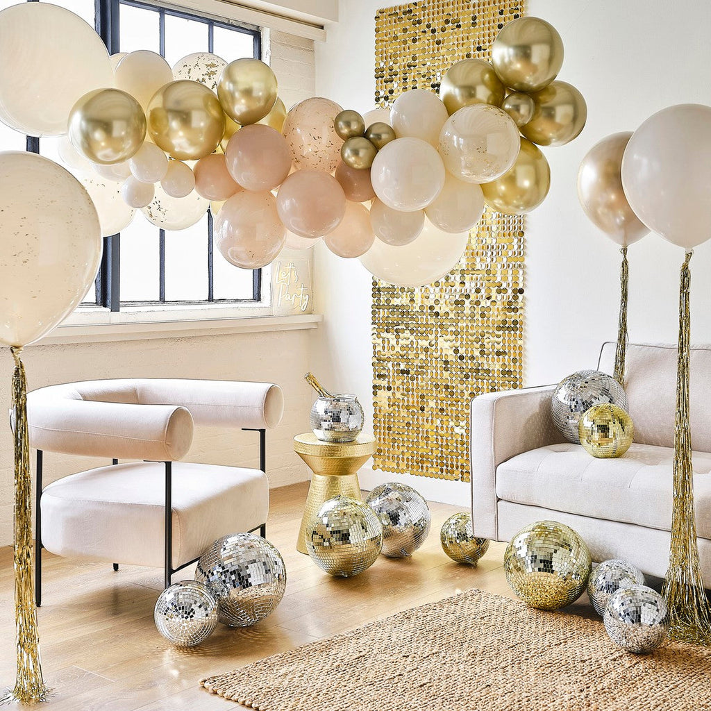 Ginger Ray Balloon Arch - Neutral and Gold 60pk Balloon Arch with Gold Confetti