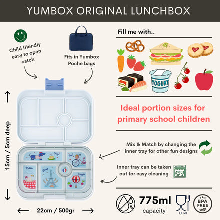 Yumbox Original 6 vakken Lekvrije Lunchbox | Hazy Grey Paris