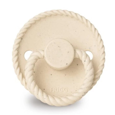 FRIGG Mini Mocha latex fopspeen 0+M in Vanilla Cream, ronde cherry speen voor pasgeborenen, De Gele Flamingo