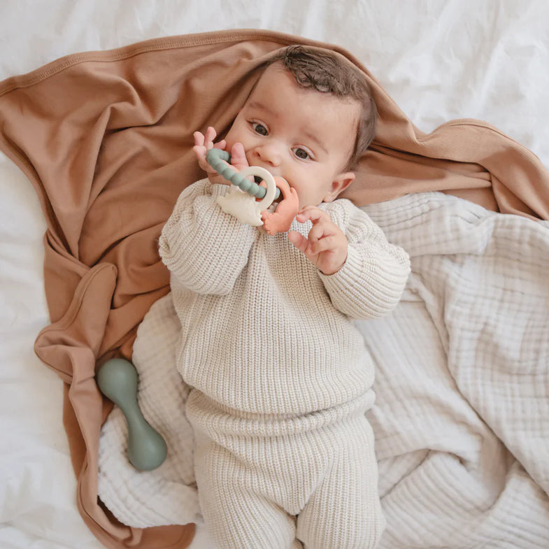 Mushie Ribbed Baby Blanket Deken 89x89cm | Tan