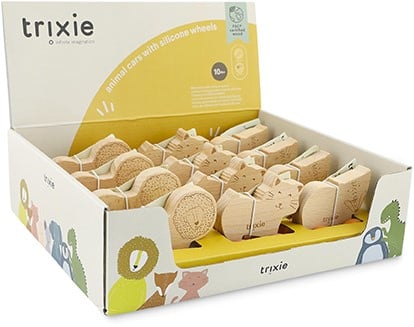 Trixie Houten Animal Cars With Silicone Wheels Display Box - 12PCS