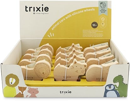 Trixie Houten Animal Cars With Silicone Wheels Display Box - 12PCS