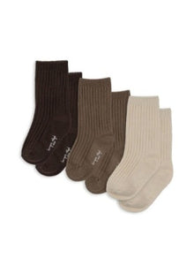 Konges Sløjd 3 Pack Rib Socks | Sand/Hazel/Shitake