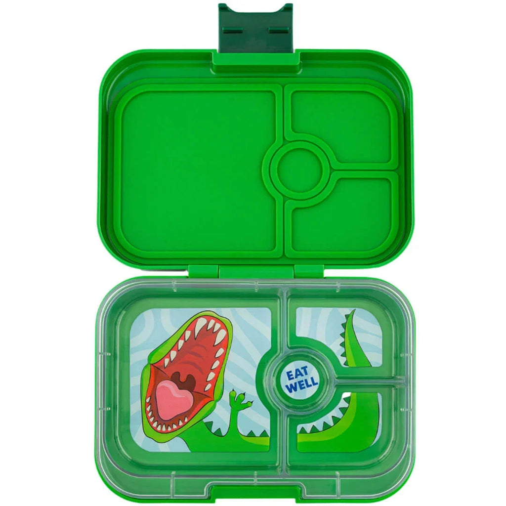Yumbox Panino Jurassic Green met dinoprint en 4 lekvrije vakken, een favoriet bij De Gele Flamingo