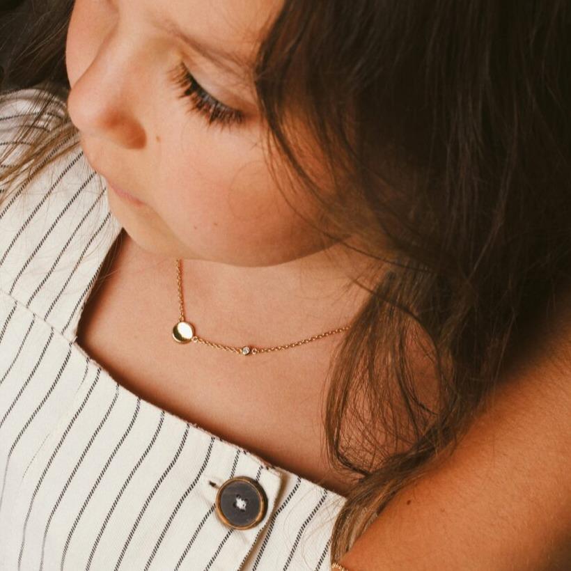Galore Gepersonaliseerde Ketting Circle & Diamond | Silver Petite