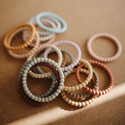 Mushie Set 3 Siliconen Bijtringen Bracelet | Lilac/Cyan/Soft Peach