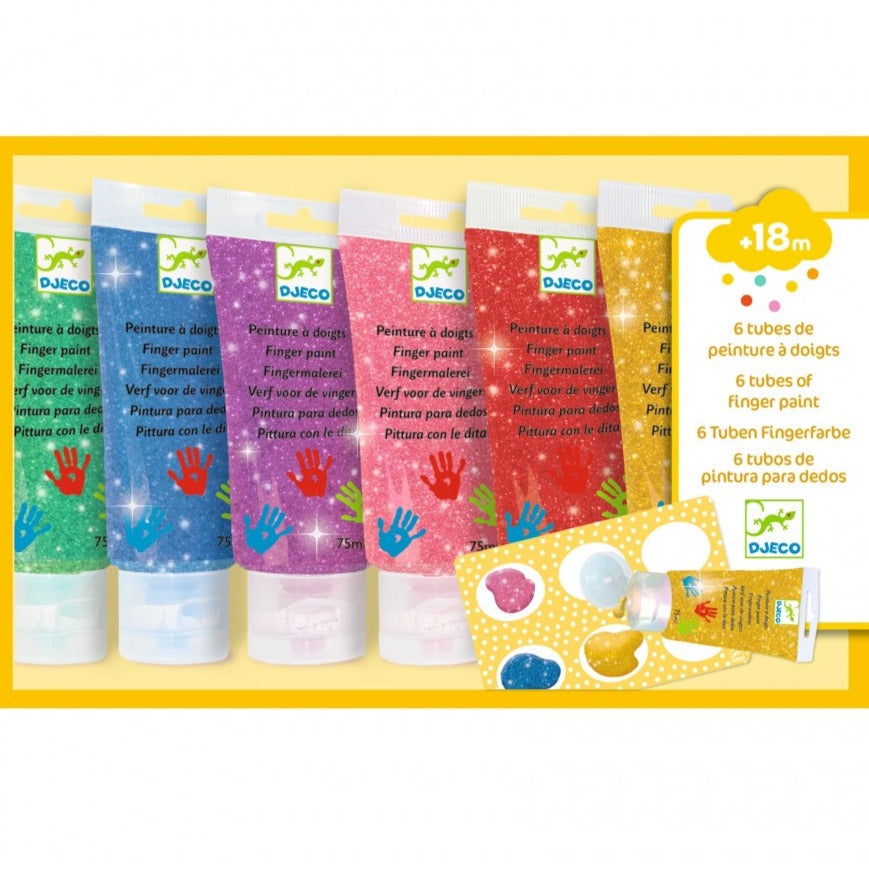 Djeco Set 6 Vingerverf Glitter