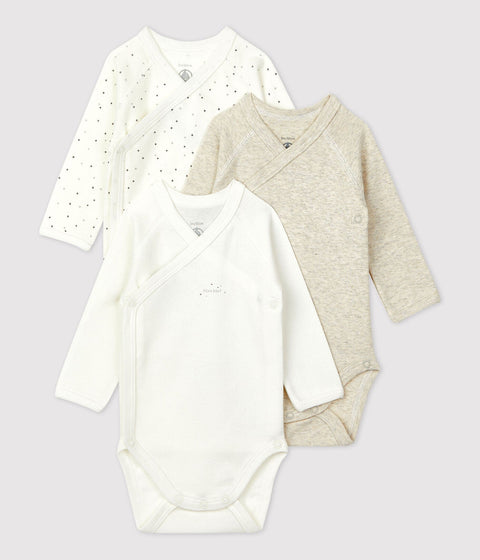 Petit Bateau Set 3 Babyrompertjes lange mouw | Beige