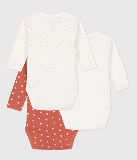 Petit Bateau Set 3 Katoenen Body's Met Lange Mouwen | Rood  *