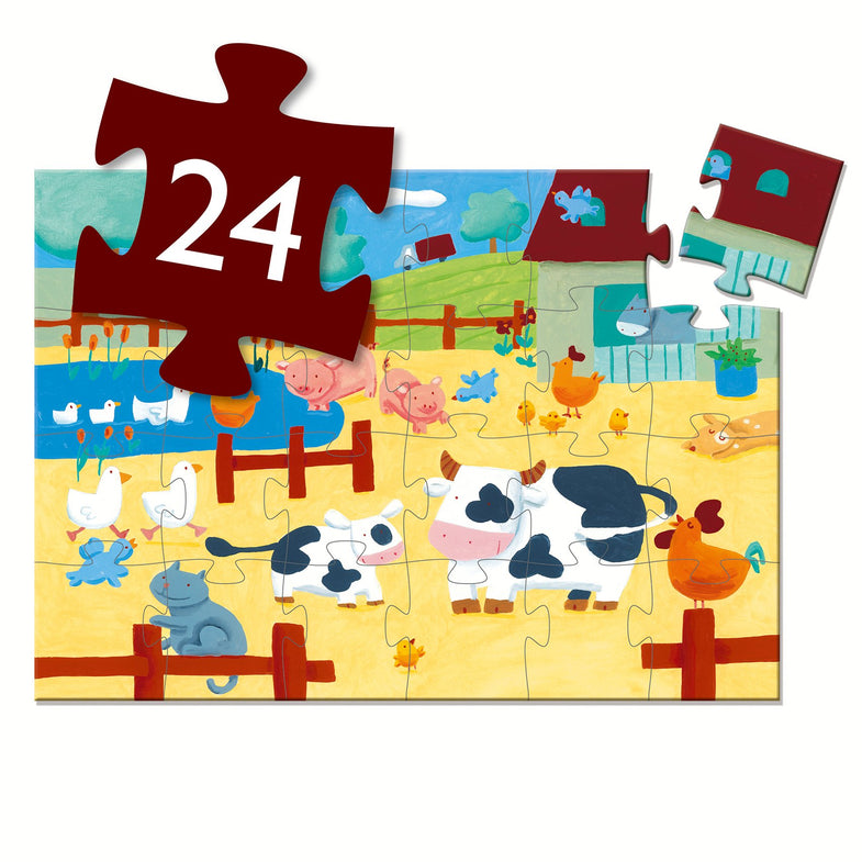 Djeco Silhouette Puzzel 24 stukken | Koetjes op de Boerderij