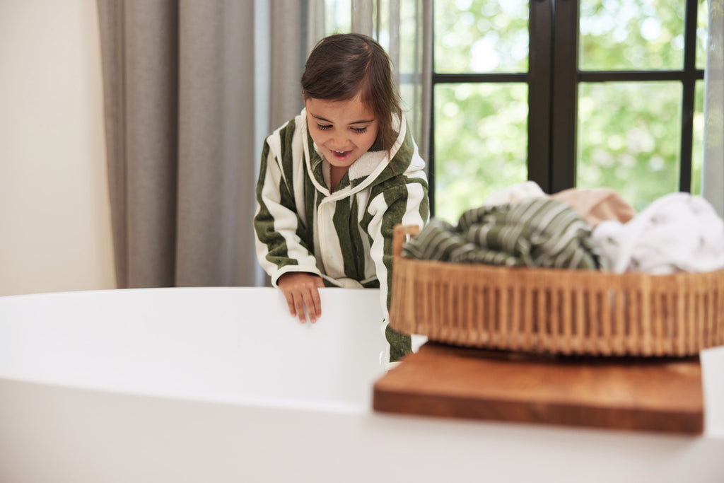 ZZZ Jollein Badjas 3-4 jaar | Stripe Terry Leaf Green