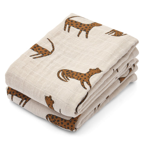 Liewood Lewis Set 2 Hydrofiele Doeken 70x70cm | Leopard / Sandy