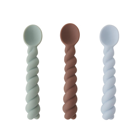 OYOY Set 3 Siliconen Lepeltjes | Dusty Blue/ Choko/ Pale Mint *