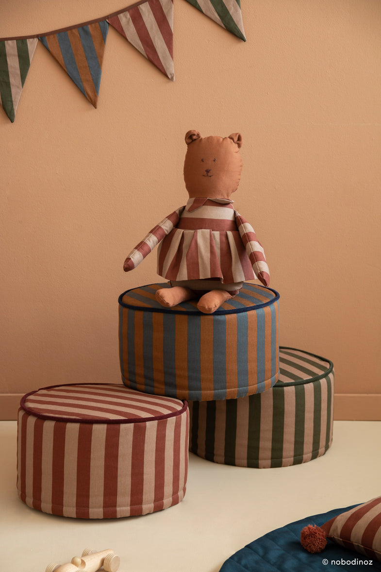 Nobodinoz Majestic Round Stool Pouffe | Marsala Taupe Stripes*