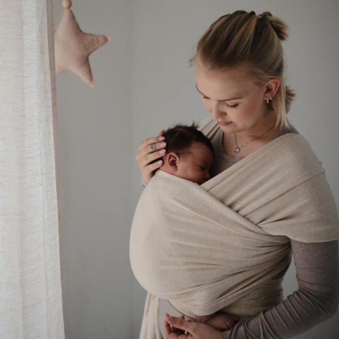 Mushie Baby Wrap draagdoek | Beige Melange
