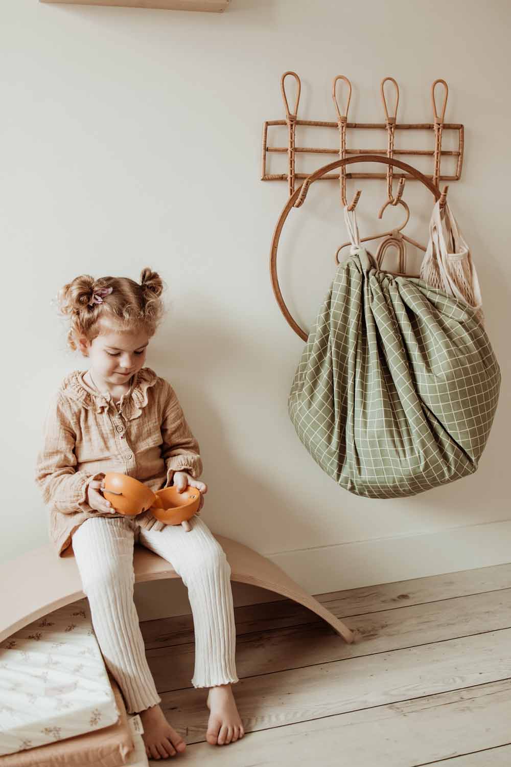 Play and go Opbergzak Organic | speelmat Grid Green