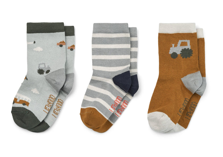 Liewood Silas Socks 3 pack | Vehicles / Dove Blue*