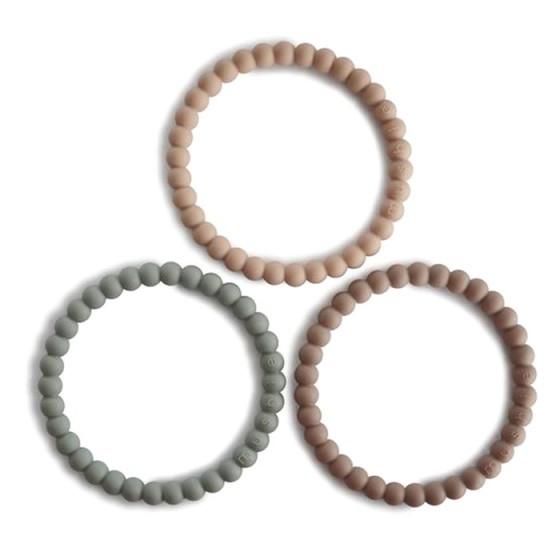 Mushie Set 3 Siliconen Bijtringen Bracelet | Sage/Tuscany/Desert Sand