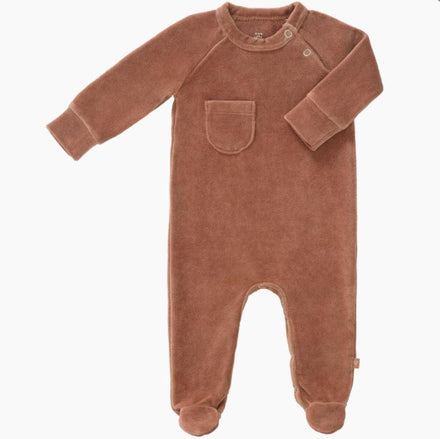 Fresk Pyjama Velours Met Voetjes | Tawny Brown