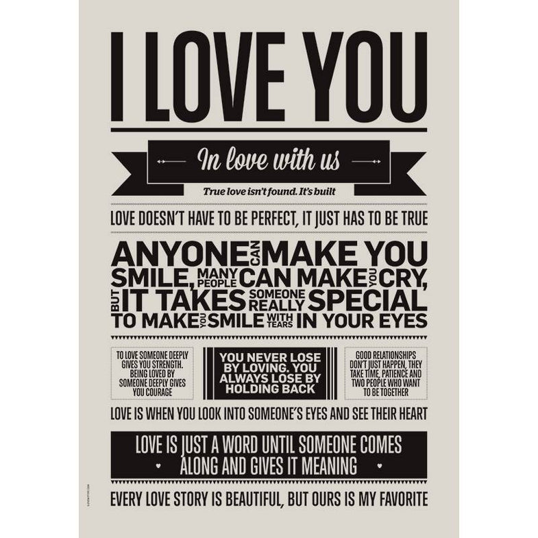 I love my type poster 50x70cm - I love you - Grey *