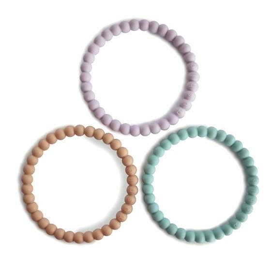 Mushie Set 3 Siliconen Bijtringen Bracelet | Lilac/Cyan/Soft Peach