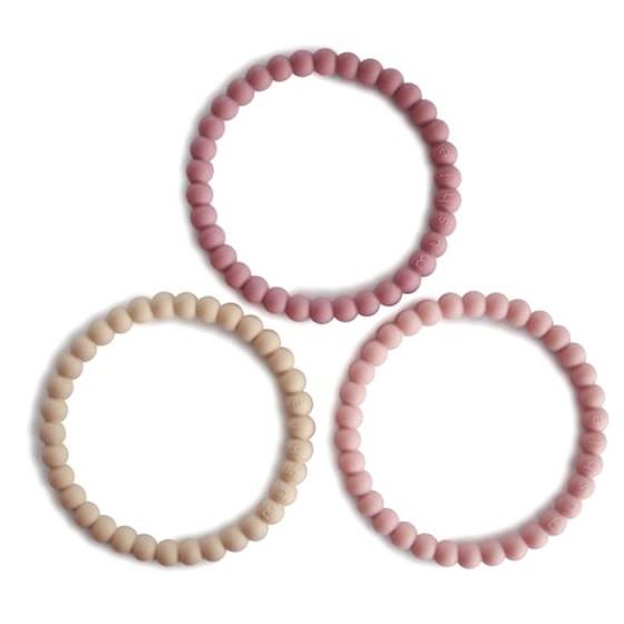 Mushie Set 3 Siliconen Bijtringen Bracelet | Linen/Peony/Pale Pink