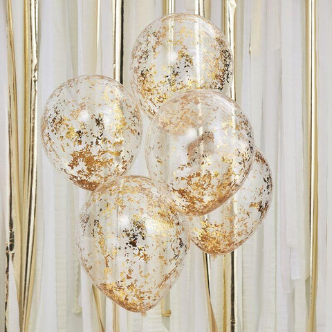 Set 5 ballonnen Confetti Gold