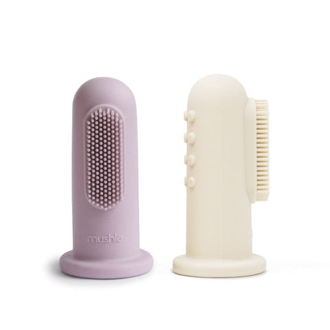 Mushie siliconen vingertandenborstel set 2 stuks | Lilac Ivory