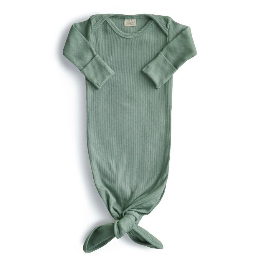 Mushie Baby Gown Ribbed Knotted | Roman Green