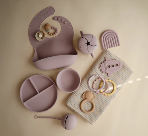 Mushie Silicone Bord Rond Met Zuignap | Soft Lilac