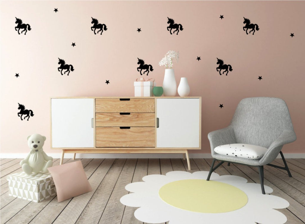 Pöm Le Bonhomme set 16 muurstickers Eénhoorn zwart - DE GELE FLAMINGO - Kids concept store 